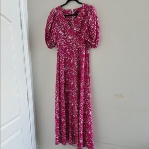J. Crew Fuchsia Floral Maxi Dress with Puff Sleeves